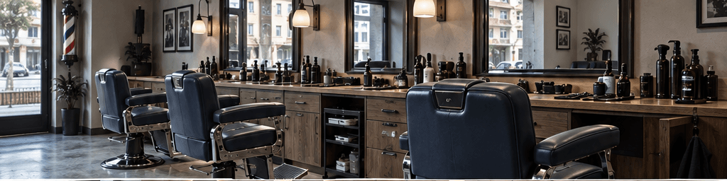 Interior de una barbería con sillas y espejos